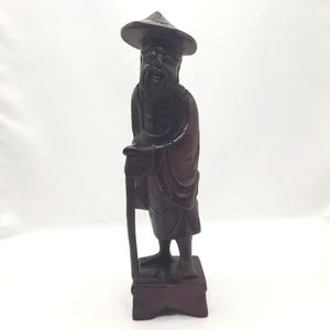 Vintage Handcarved Wood Figurine Chinese Wise Old Elderly Man